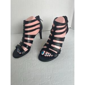 STUART WEITZMAN OUTBOUND BLACK LEATHER GLADIATOR STRAPPY HEEL SANDAL SZ 8M